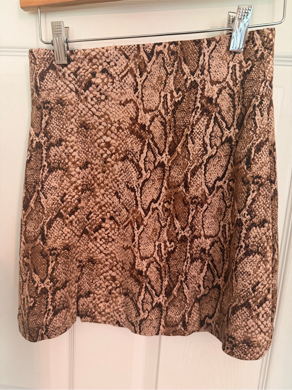 Reformation Brown & Tan Snake-Print A-Line Mini Skirt
